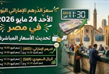 سعر الدرهم الإماراتي اليوم الأحد 24 مايو 2026 في مصر.. تحديث لايف للبنوك