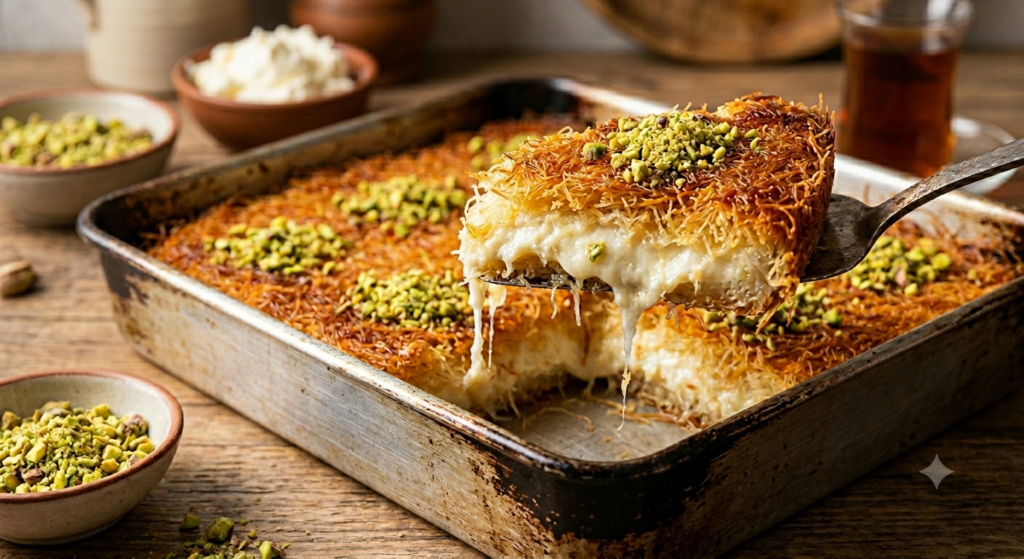 كنافة بالقشطة في الفرن بدون عجينة جاهزة | وصفة سهلة بطعم المطاعم