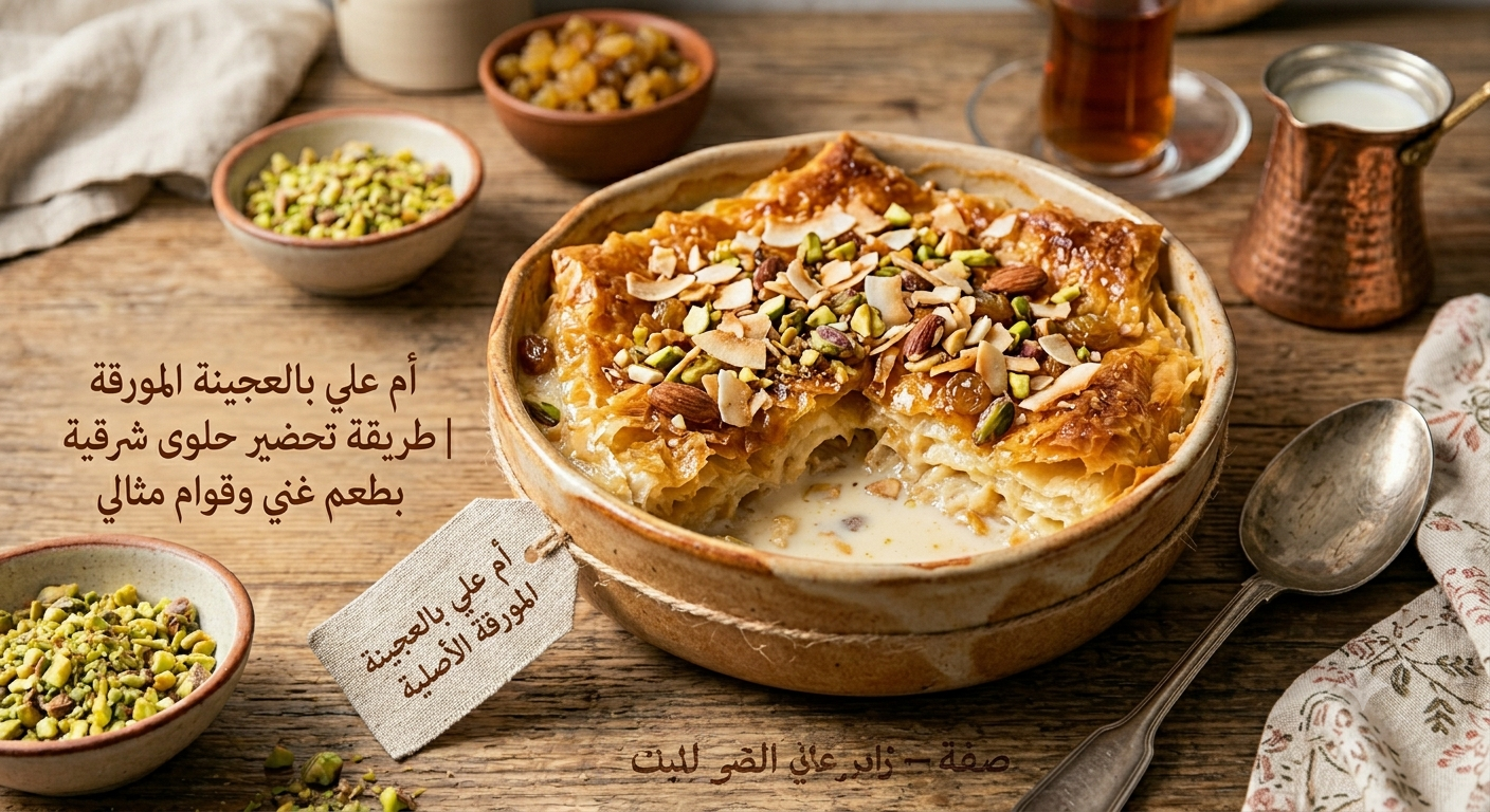 أم علي بالعجينة المورقة الأصلية | طريقة تحضير حلوى شرقية بطعم غني وقوام مثالي