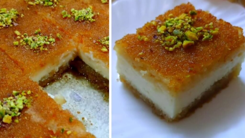 بسبوسة بالقشطة هشة وخفيفة